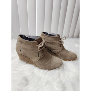 Toms Womens Wedge Booties Beige Suede Ankle Mid High Heel Lace‎ Up 6.5